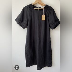 Boden Black Midi Dress with Smocked Neck